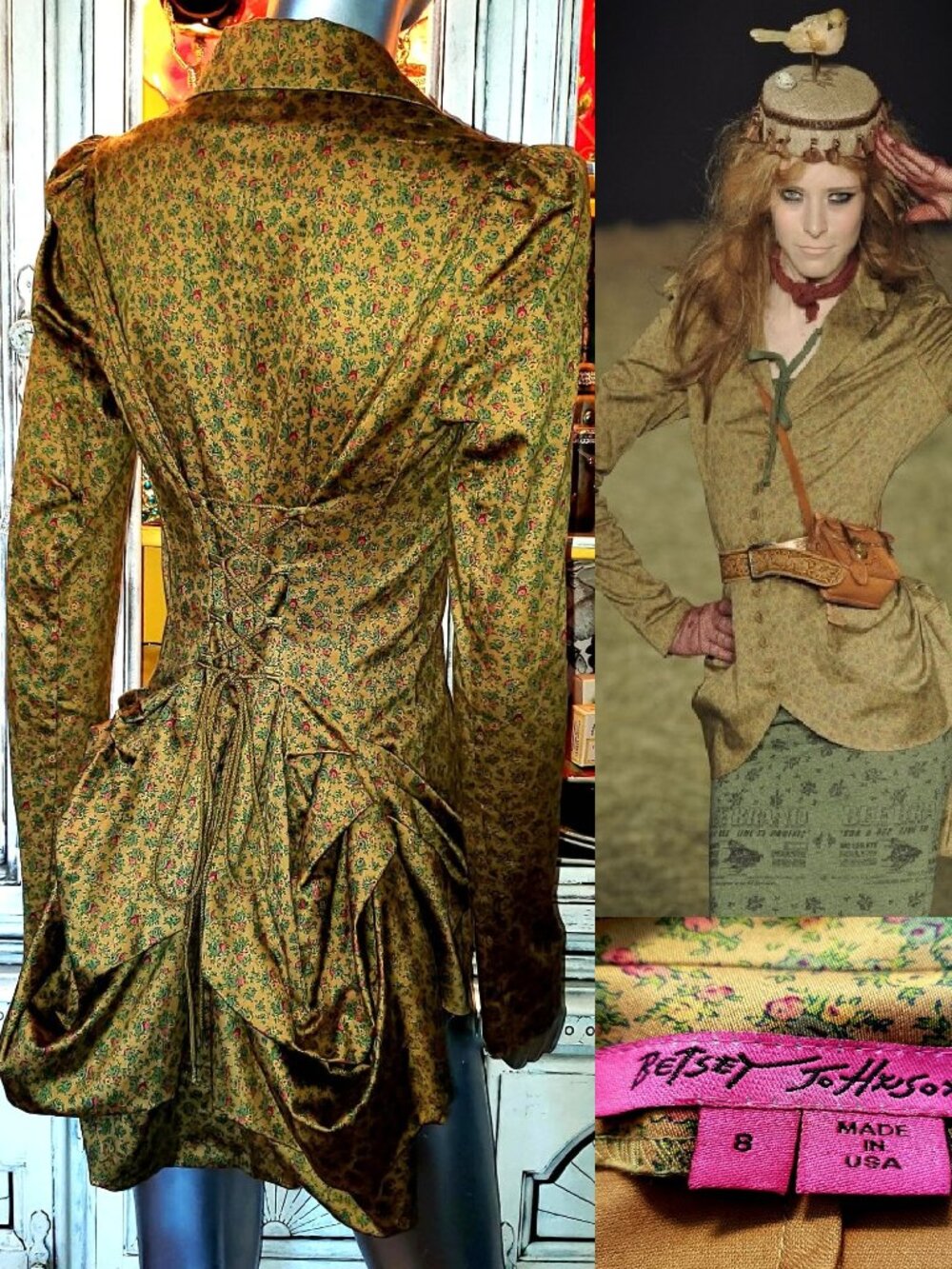 Betsey Johnson Vintage Jacket Corset Bustle Victorian Steampunk Dress Coat Top 8